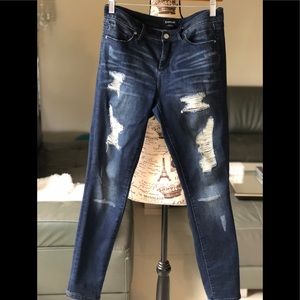 bebe destroyed embellished skinny jeans